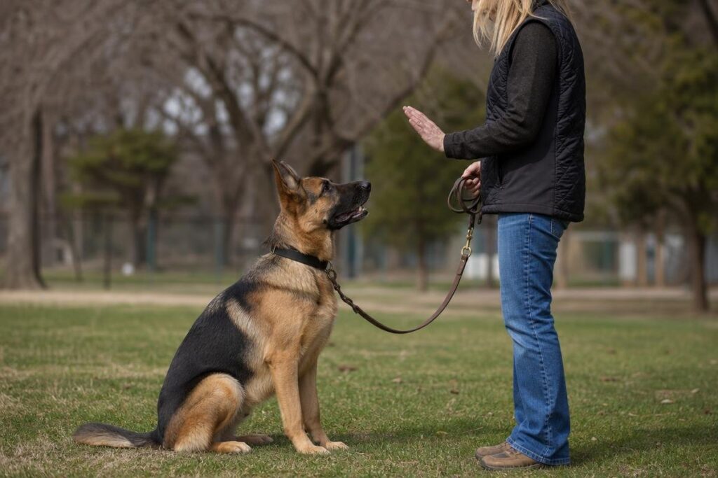 German Shepherd training session with professional trainer in Oklahoma City