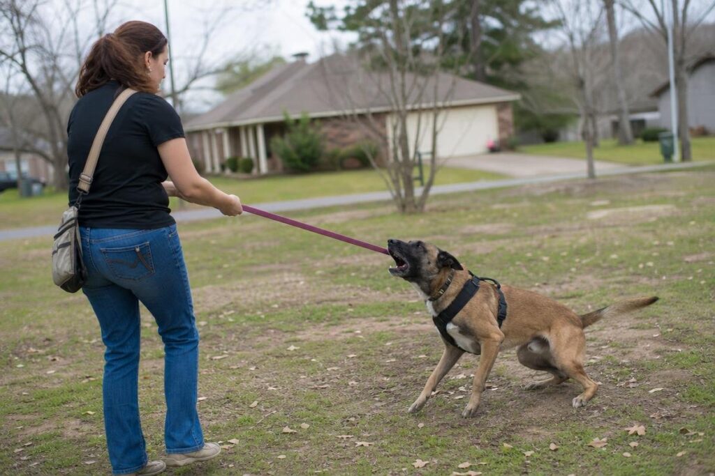 professional dog aggression training session with reactive dog on leash in Bossier City