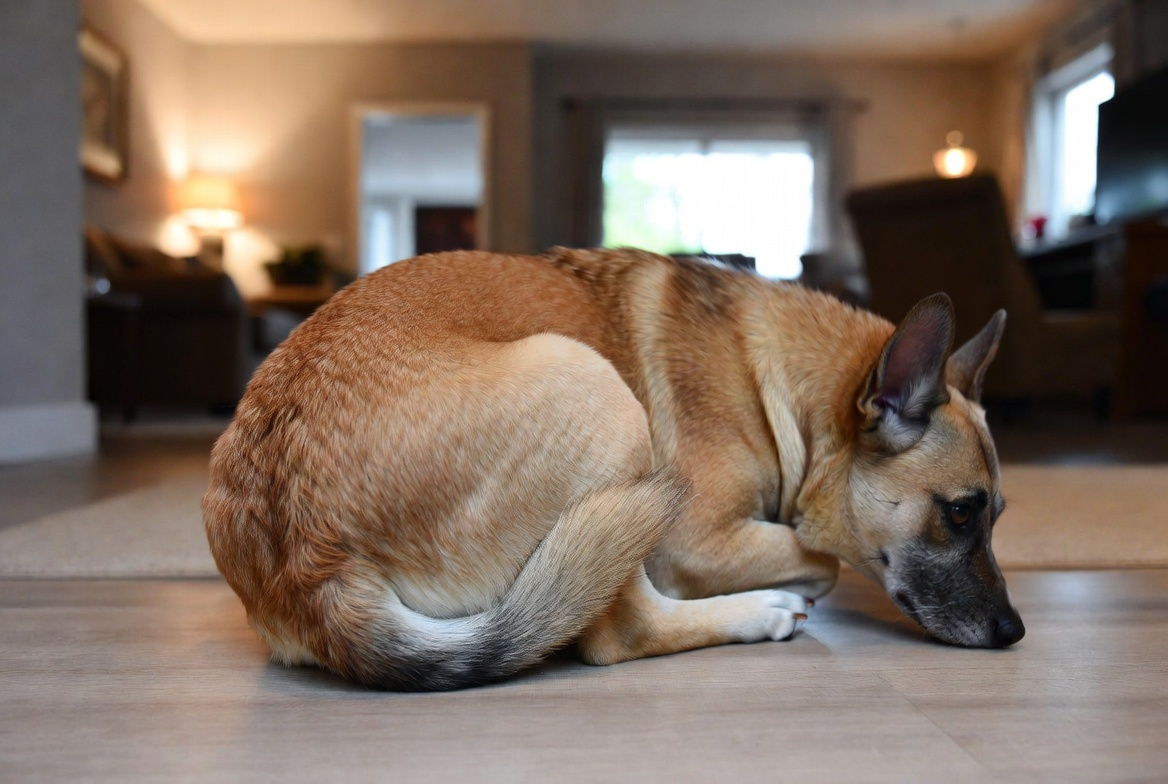 Dog showing fearful body language signals
