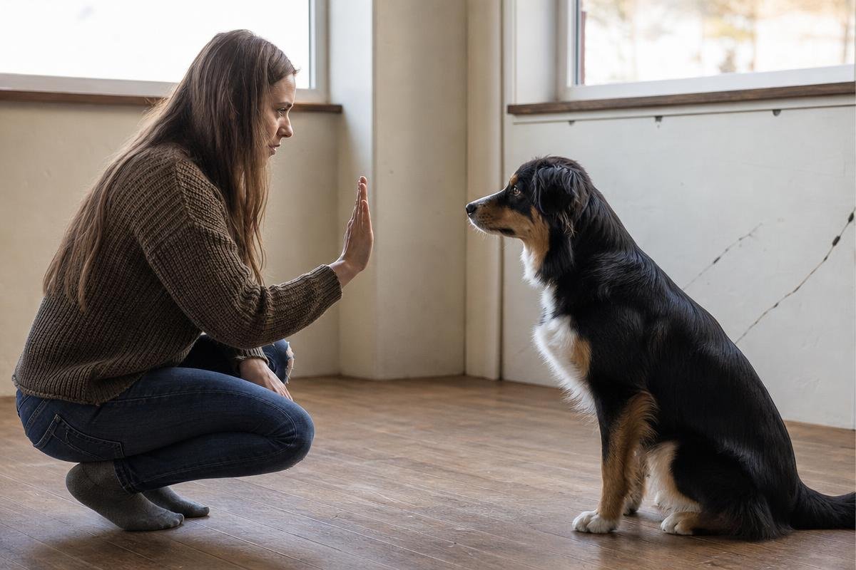 Dallas private dog trainer fixing behavior problems during in-home training session