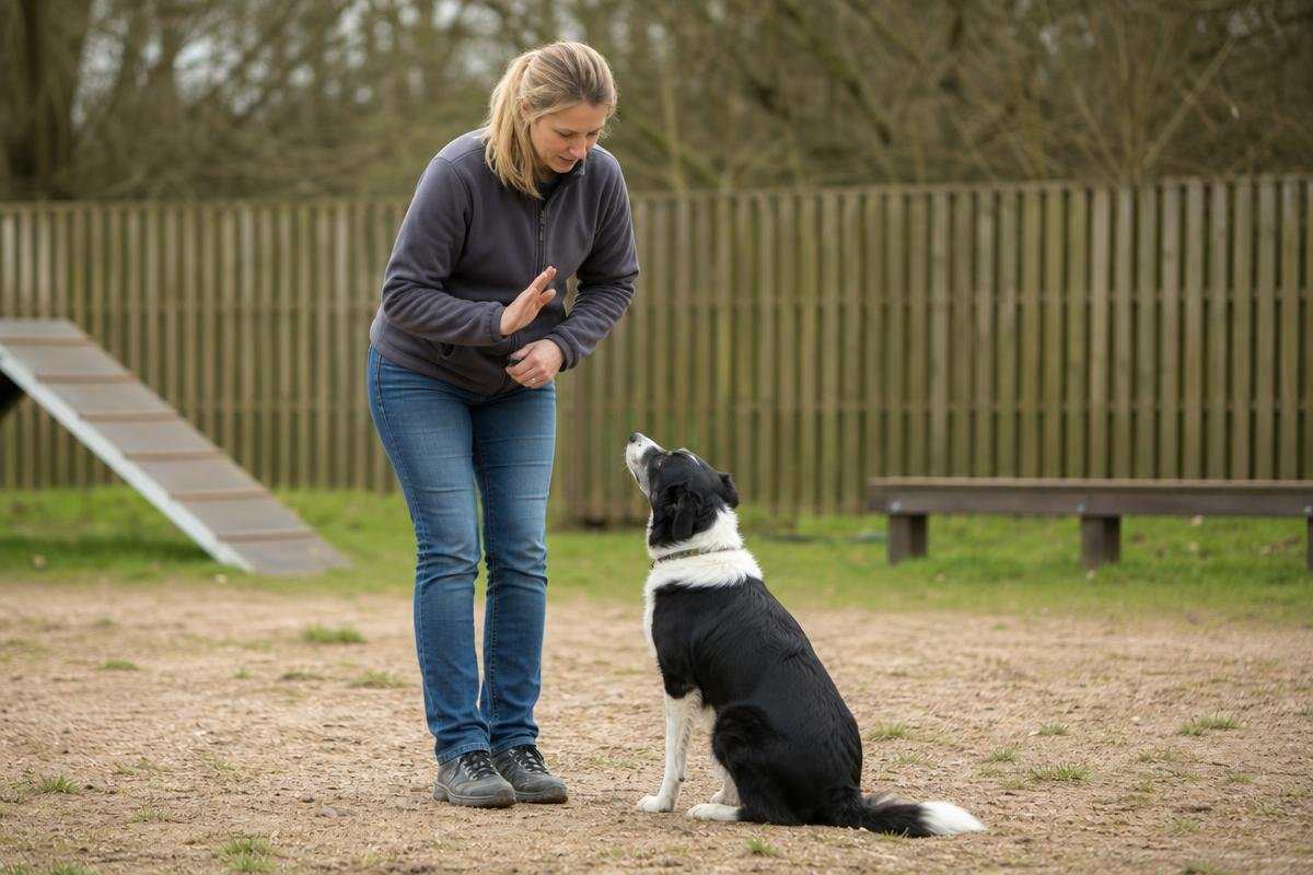 certified dog trainer teaching basic dog obedience commands in Dallas