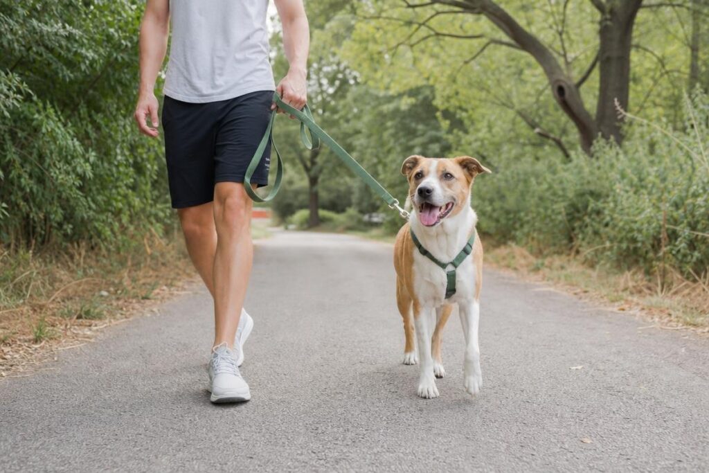 loose leash walking training with a dog on a Fort Worth trail