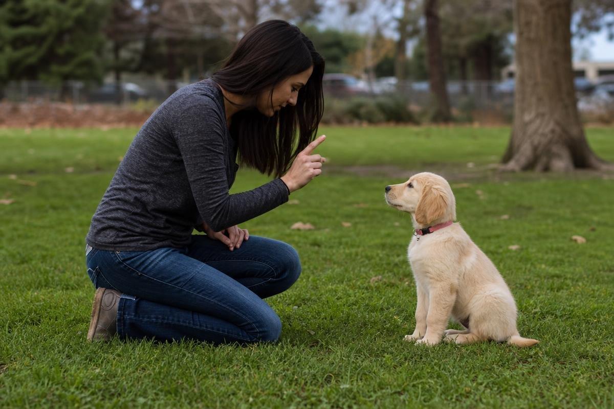 basic puppy training commands being taught by a professional dog trainer