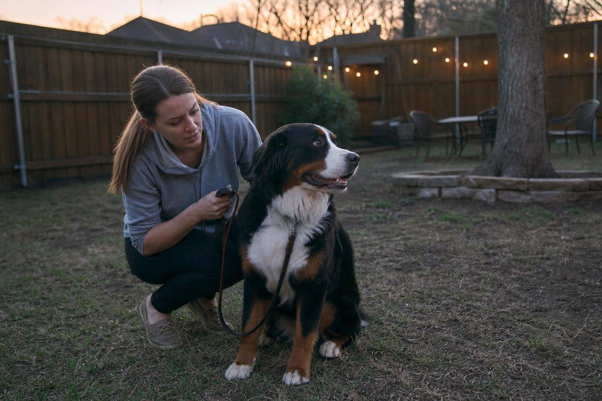 Dallas dog owner preparing for overnight pet care for large breed dog