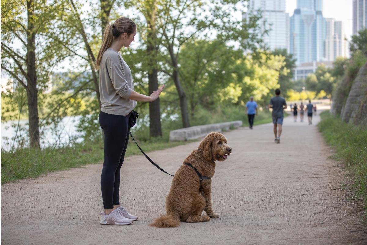 dog ignoring commands on Dallas walking trail