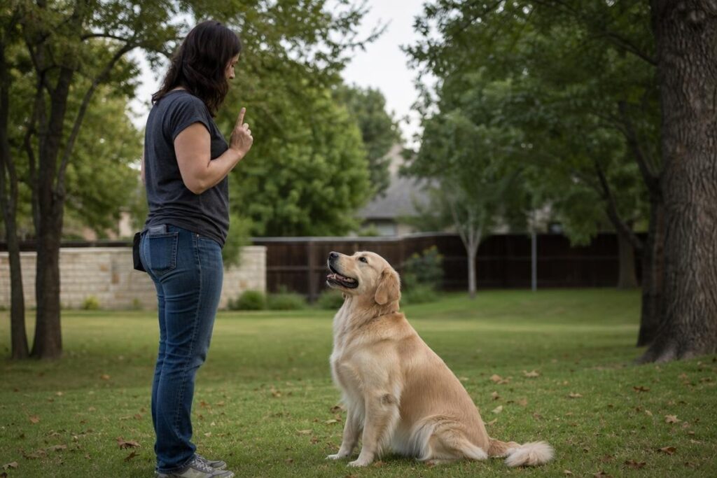 golden retriever training session with a professional dog trainer in Frisco TX