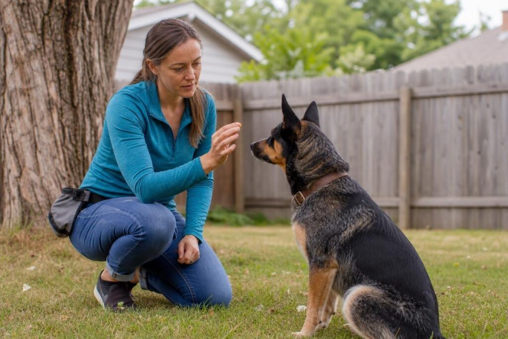 Trainer working one-on-one with a dog during a private lesson in Oklahoma City