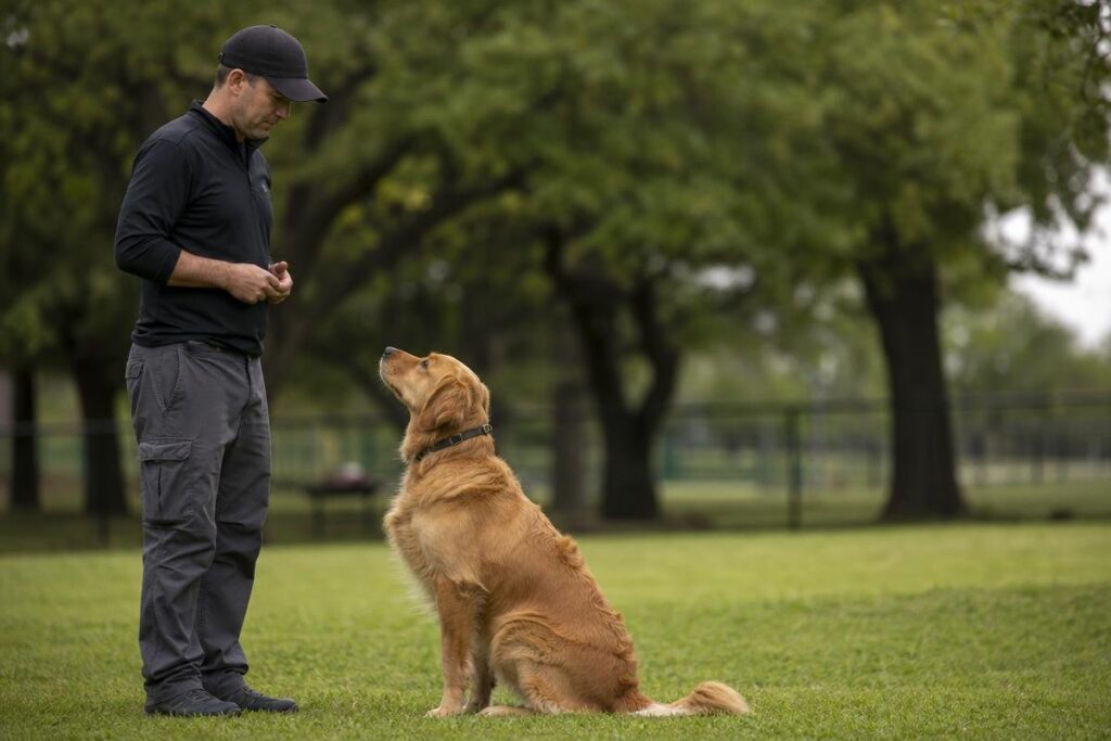 golden retriever training session with professional dog trainer in Oklahoma City