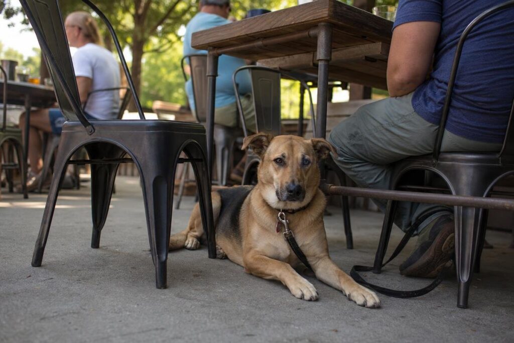 dog friendly restaurants Des Moines patio with calm leashed dog