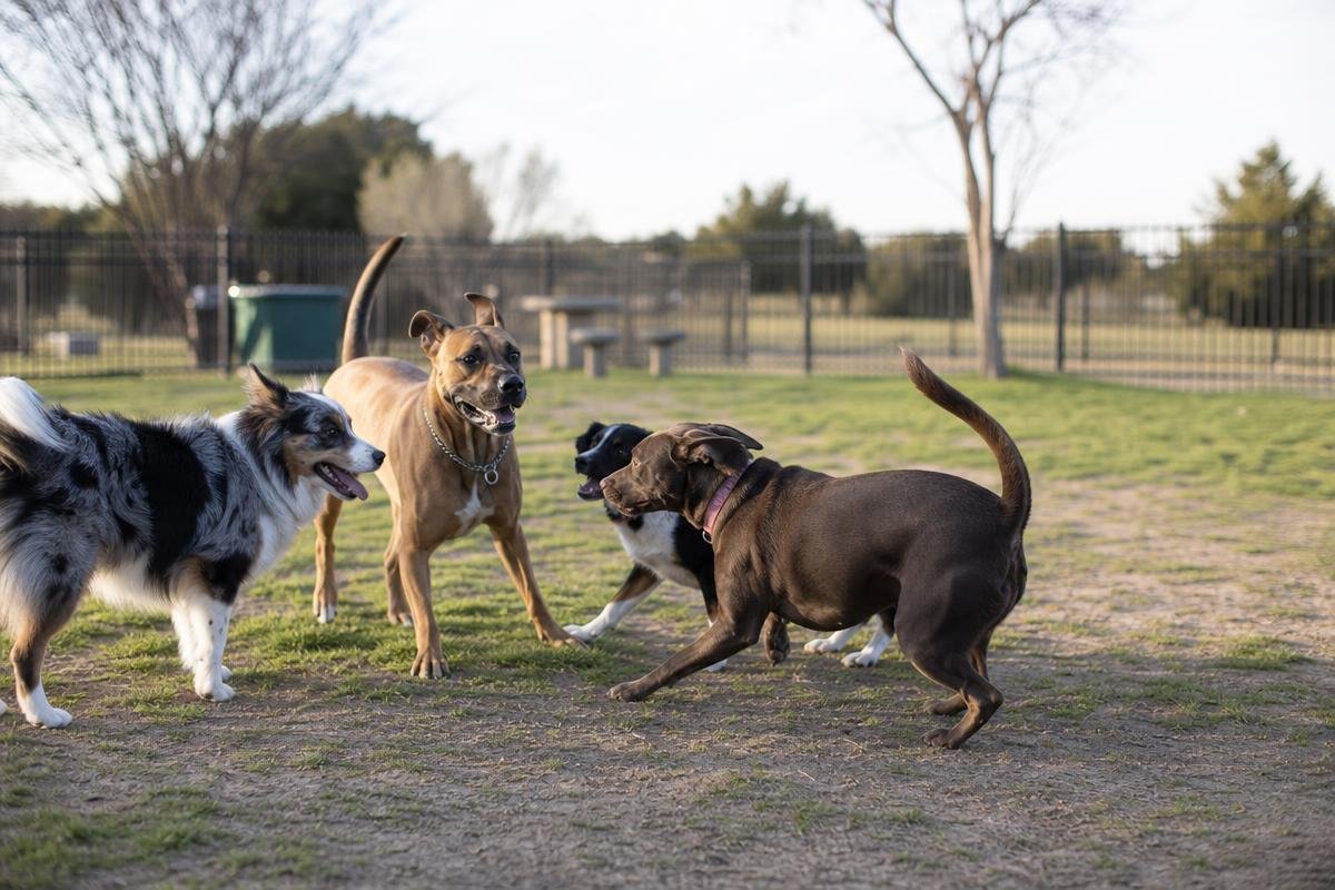 off-leash dog park Fort Worth, TX with dogs playing in fenced area