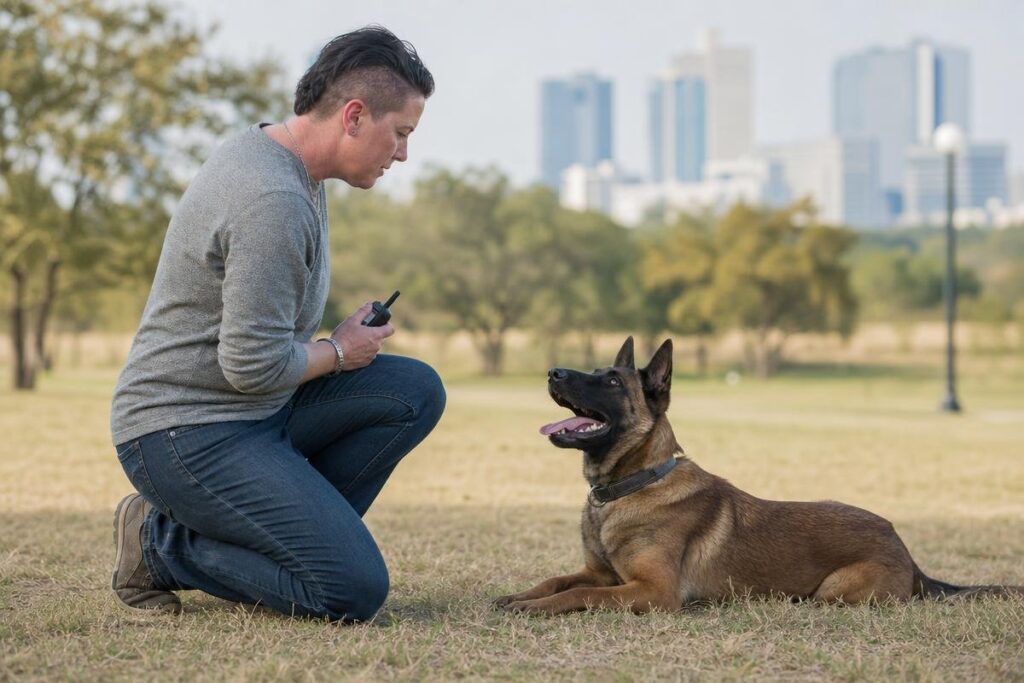 professional e-collar training session with a dog in Fort Worth, TX
