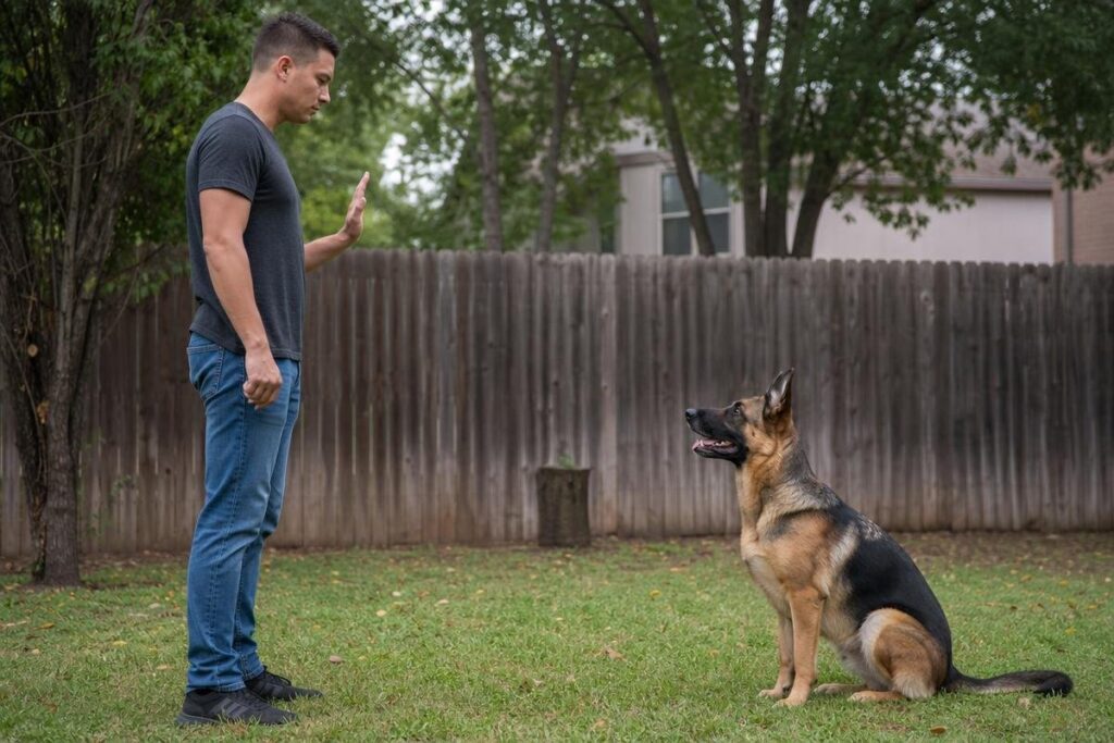 German Shepherd training session with a professional dog trainer in Fort Worth, TX